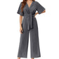 Eleganter V-Ausschnitt Jumpsuit mit breiter Taille und Bindeband für Damen